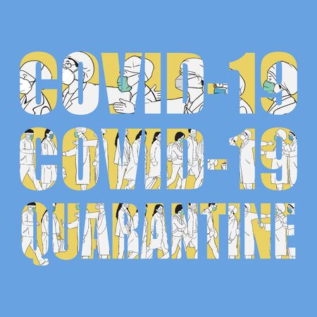 Illustration vector graphic - People traveler tourist and doctor with Covid19 crisis. Isolated over blue background. Quarantine concept.のイラスト素材