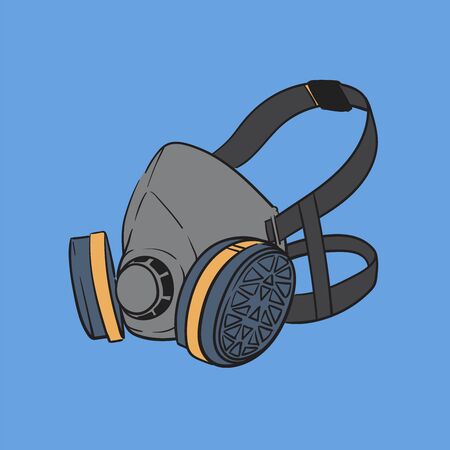 Illustration vector graphic - Respirator Gas mask with changeable filter isolated on blue background.のイラスト素材