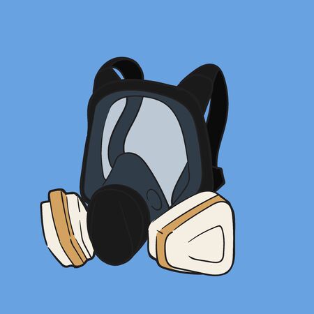 Illustration vector graphic - Respirator Gas mask with filter changeable isolated on blue background.のイラスト素材