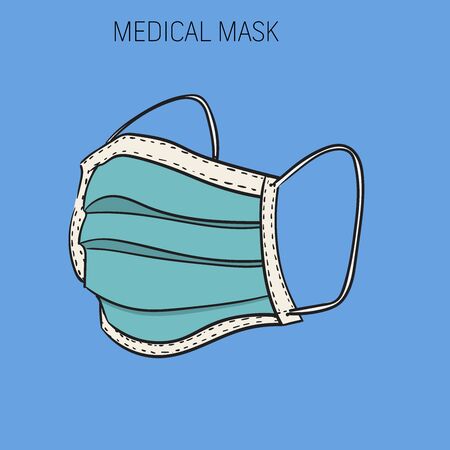 Illustration vector graphic - Cheap medical protection mask isolated over blue background.のイラスト素材