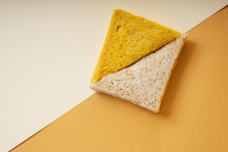 Triangle home made organic sliced bread. Top view.