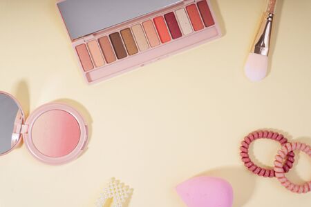 Makeup cosmetics tools background & beauty cosmetics, products & facial cosmetics package lipstick,...
