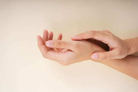 Hand of human on white background and how to clean your hand with gel or alcohol.