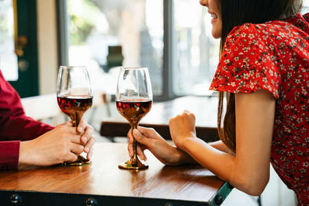 Asian thai people enjoy having food together in the restaurant. People eating food at lunch time on...