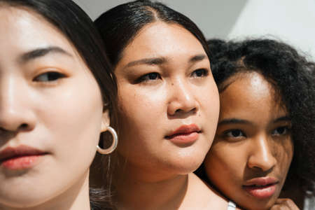 Group of diverse women with asian and african. Face portraits with women of different ethnicities.の写真素材