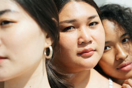 Group of diverse women with asian and african. Face portraits with women of different ethnicities.の写真素材