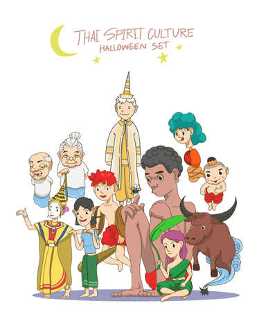 Set of character cartoon local thai ghost and spirit.のイラスト素材