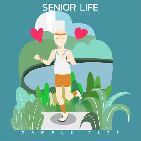 Vector illustration - Srong old man joggign or running at park.のイラスト素材