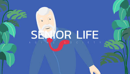 Vector illustration - Business old man in formal suit and red necktie.のイラスト素材