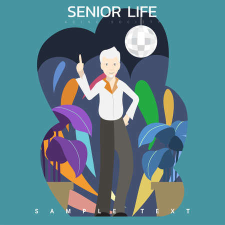 Vector illustration - Old man dance in the club at night.のイラスト素材