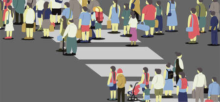 Many people walking across the road with crosswalk.のイラスト素材