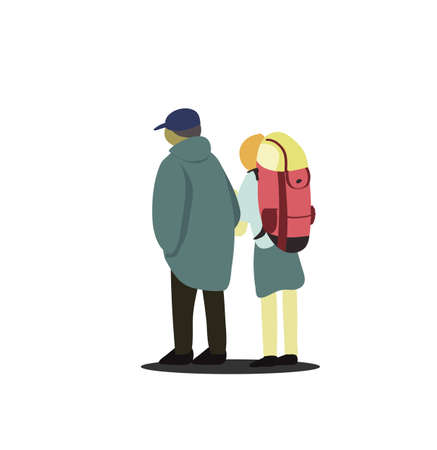Teenage couple travel together as a backpacker and find the adventure tour.のイラスト素材