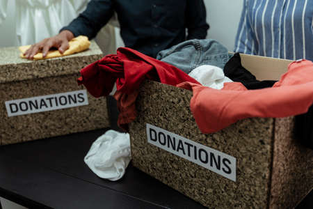 Donation box for homeless people from all around the world. Charity foundation.の写真素材