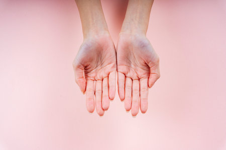 Close up of hands isolate on white background.の写真素材