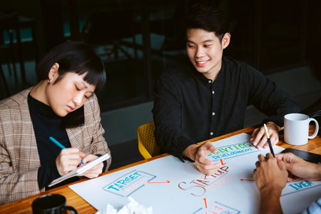 Young business people working on new startup project together in meeting room.の写真素材