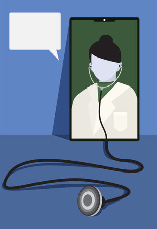 Smartphone display show the application for online consultation with doctor.のイラスト素材