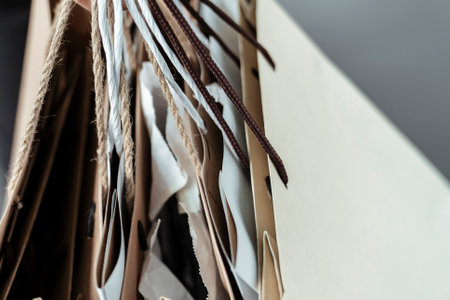 Close up lot of shopping bags. woman holding paper bags.