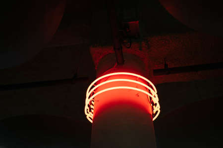 Red neon ring on the pole. energy source, round portal, red neon lights, virtual reality, circles,...