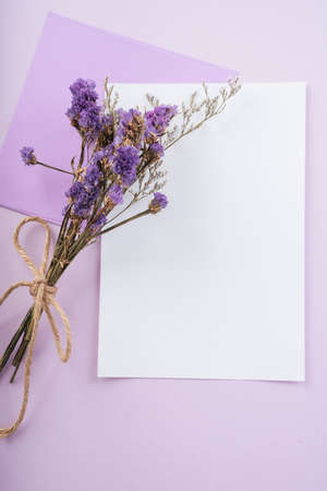 Purple flower lavender with paper space for mock up over purple pink background. Thai mother day.の写真素材