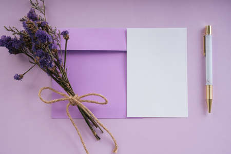 Purple flower lavender with paper space for mock up over purple pink background. Thai mother day.の写真素材