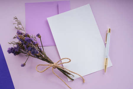 Purple flower lavender with paper space for mock up over purple pink background. Thai mother day.の写真素材