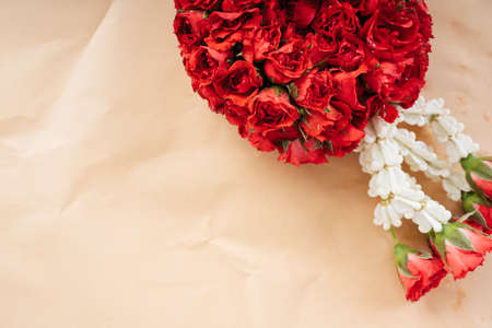 Red Thai Flower Garland with jasmine & roses. Copy space. Mock up.の写真素材