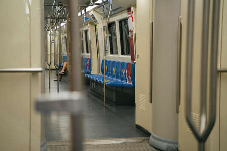 Social distancing. Empty seat in Metro train. Covid-19 outbreak.