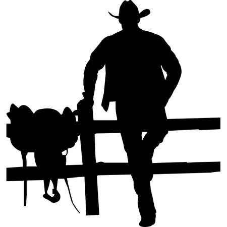Cowboy Leaning on A Fence Silhouette Vectorのイラスト素材