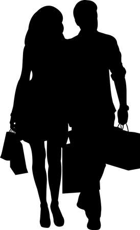 Couple Shopping Silhouette Vectorのイラスト素材