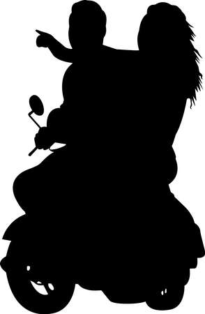 Couples on a scooter Silhouette Vectorのイラスト素材