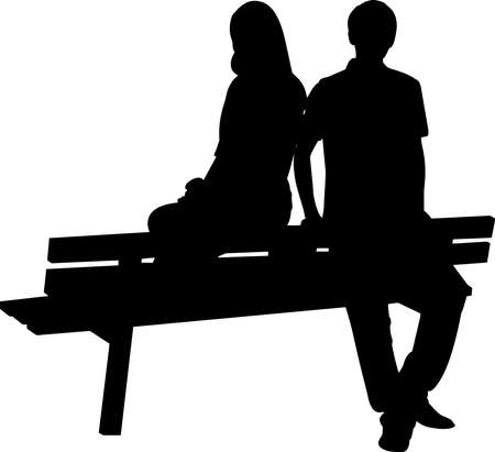 Couple on a Bench Silhouette Vectorのイラスト素材