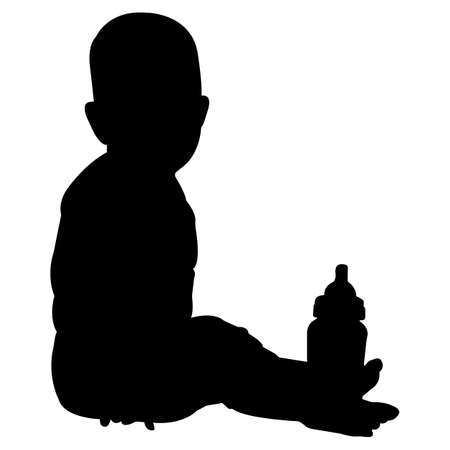 Baby with Bottle  Vector Silhouetteのイラスト素材