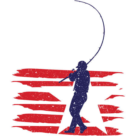 Fishing  flag, American Flag, Fourth of July, 4th of July, Patriotic, Cricut Silhouette Cut File, Cutting fileのイラスト素材