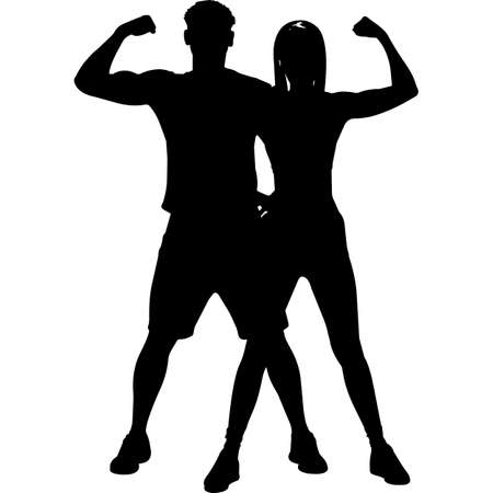 African American Fit Couple Posing Silhouette Vectorのイラスト素材