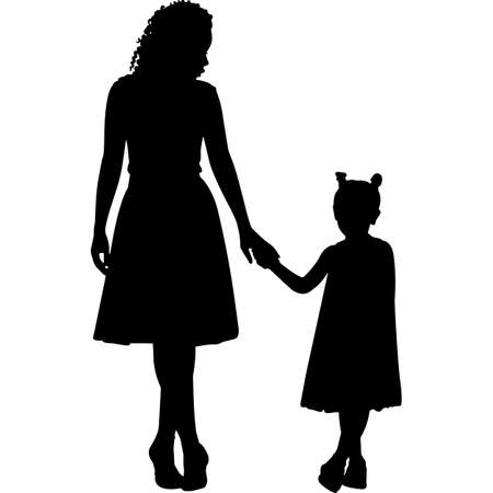 African American Mother with Daughter Silhouette Vectorのイラスト素材