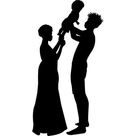 African American Couple with Baby Silhouette Vectorのイラスト素材