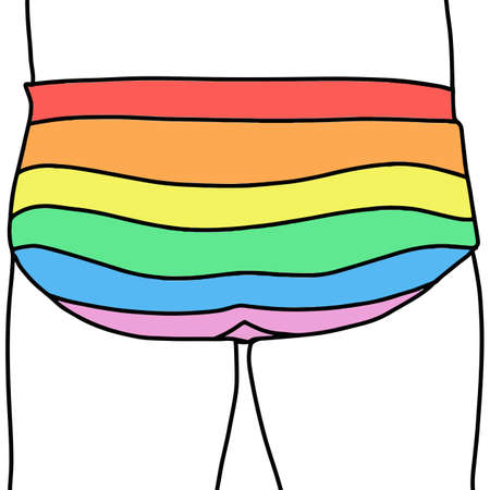 Hand Sketched Man in Underwear in Rainbow colorsのイラスト素材