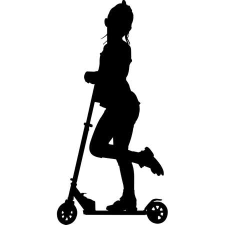 Kid on Scooter Silhouette Vectorのイラスト素材