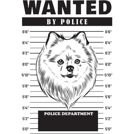 Mugshot of Pomeranian Dog holding banner behind barsのイラスト素材
