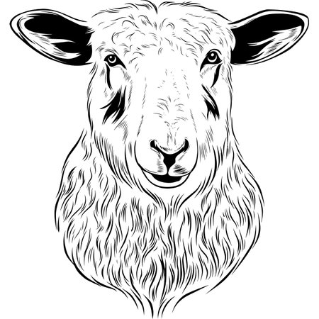 Sheep - Black and White Potrait  -  face head isolated on whiteのイラスト素材
