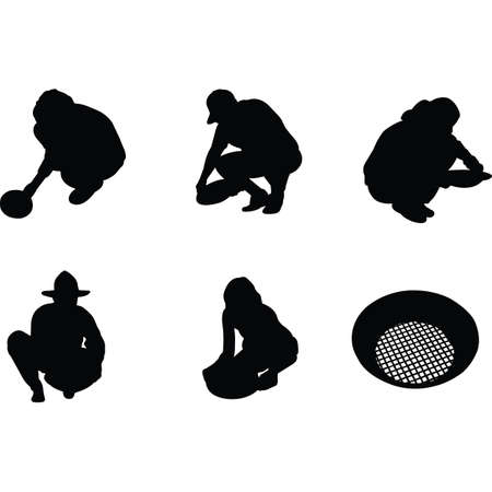 Gold panning Silhouette Vectorのイラスト素材