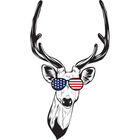 Deer vector eps , Deer in Bandana, sunglasses, Fourth , 4th July vector eps, Patriotic, USA Deer, Cricut Silhouette Cut Fileのイラスト素材