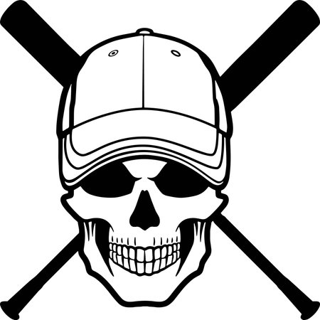 Baseball Skull with Hat Vector File, Player Vector, Baseball Vector,Commercial-Personal Use,Cricut,Silhouette Cameo,Vinyl Decalのイラスト素材