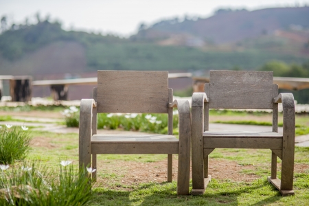 Wood armchair in the gardenの写真素材