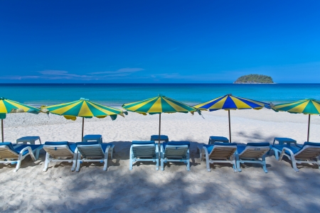 A beautiful Kata beach with colotful umbrella , Phuket, Thailandの写真素材
