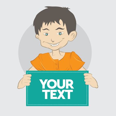 Happy boy hold posterのイラスト素材