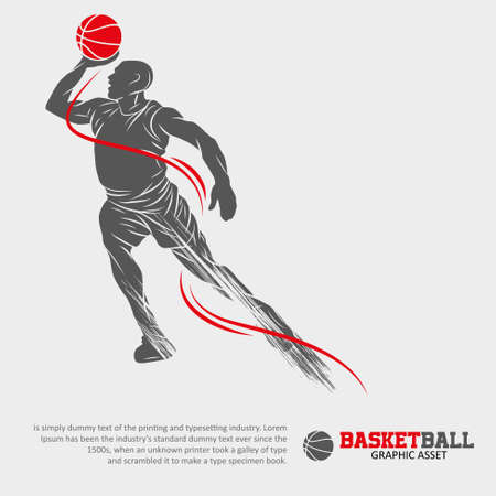 slamdunk style basketball player silhouette vector illustration. Good for sport graphic resources.のイラスト素材