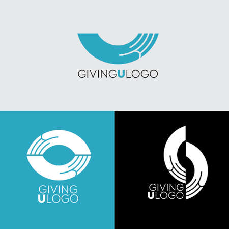 Modern giving logo design vector illustration with hand character