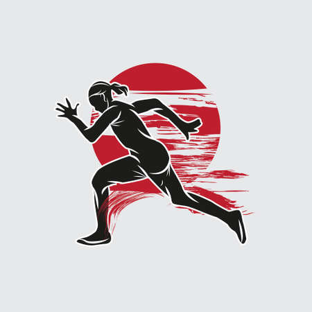 A woman athlete runs fast. Sport person character vector illustration.Good for sport club or event logo.のイラスト素材
