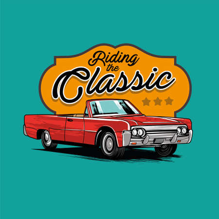 Classic car isolated vector illustration.Good for vintage poster, tshirt design or any retro graphic resources.のイラスト素材